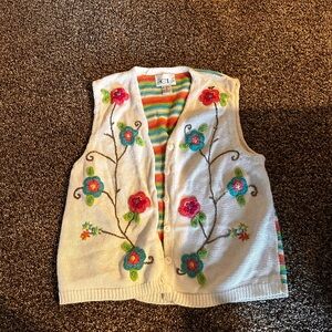 Floral Embroidered Knit Vest